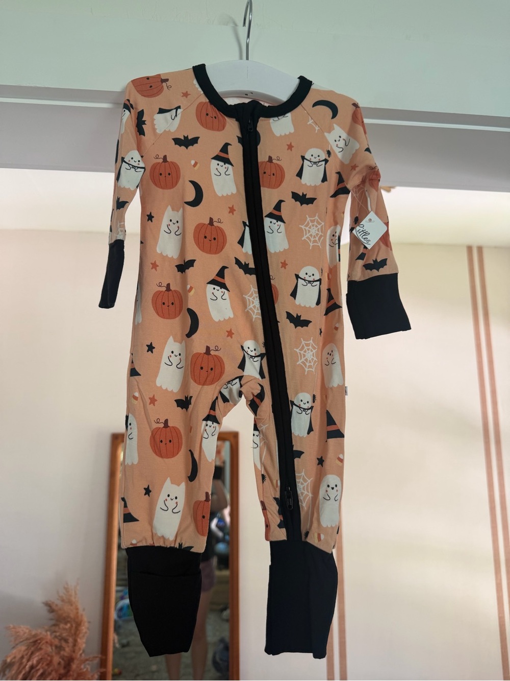 Kids Halloween Ghost & Pumpkin One-Piece Pajamas - Black Trim